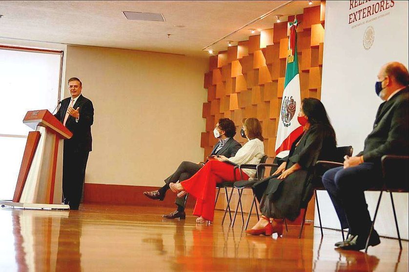 El secretario de Relaciones Exteriores de México, Marcelo Ebrard Casaubon, durante su intervención. (SRE)