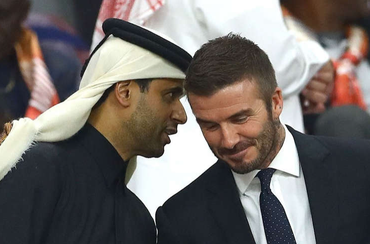 David Beckham con el presidente qatarí del PSG Nasser al-Khelaifi. (Twitter)