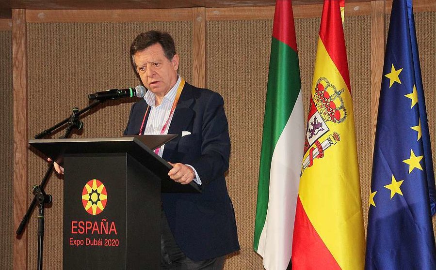 Iñigo de Palacio, embajador de España en Emiratos Árabes, durante una intervención en el Pabellón de España de Expo 2020 Dubai. (EL CORREO)