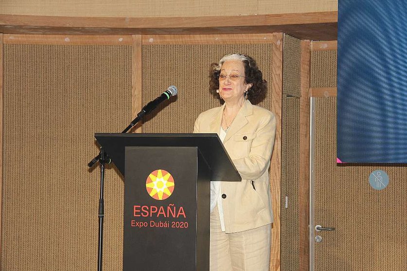 Inocenta Ewart. durante su intervención en el Pabellón de España de Expo 2020 Dubai. (Expo Spain 2020)