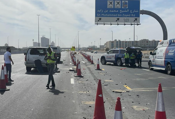 Imagen difundida por la Policía de Dubai de uno de los accidentes.