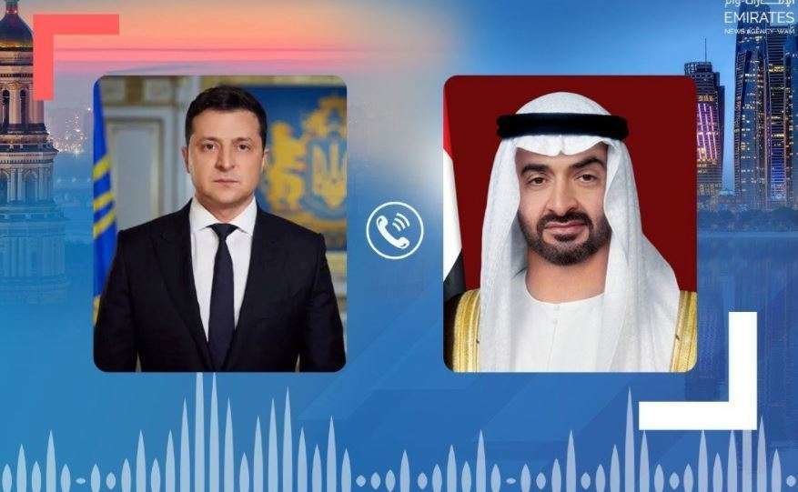 El príncipe heredero de Abu Dhabi y el presidente de Ucrania. (WAM)