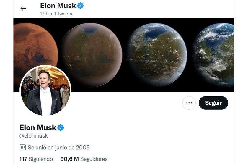 Perfil de Twitter de Elon Musk.