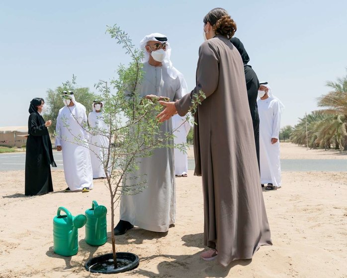El presidente de EAU plantó un árbol Ghaf durante su visita. (WAM)