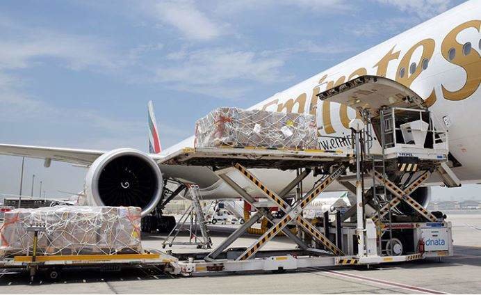 Un avión de carga de la aerolínea Emirates. (WAM)