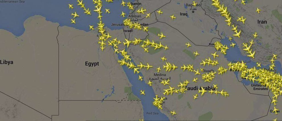 Captura de Flightradar de la provincia del Sinaí este sábado.