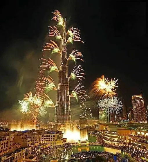 El Burj Khalifa de Dubai en Fin de Año 2014.