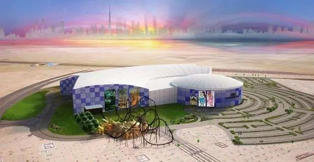 Maqueta del parque temático Mundos de Aventura en Dubai.
