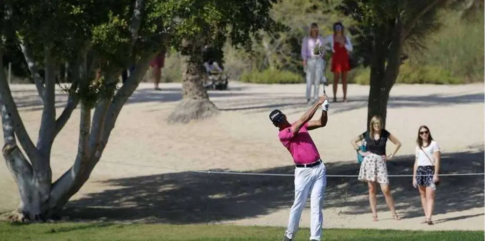 Rafa Cabrera en el Emirates Golf Club de Dubai.