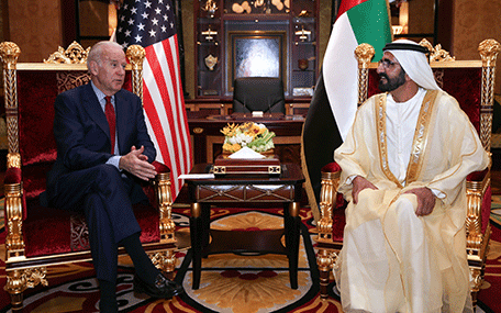 Joe Biden y el jeque Mohammed durante el encuentro en el Palacio de Zabeel. 