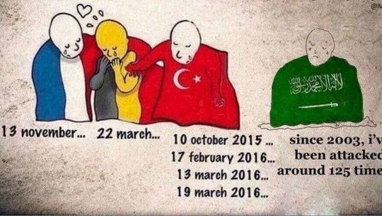 Dibujo que muestra tributo a los países que han sufrido ataques terroristas. (Internet)