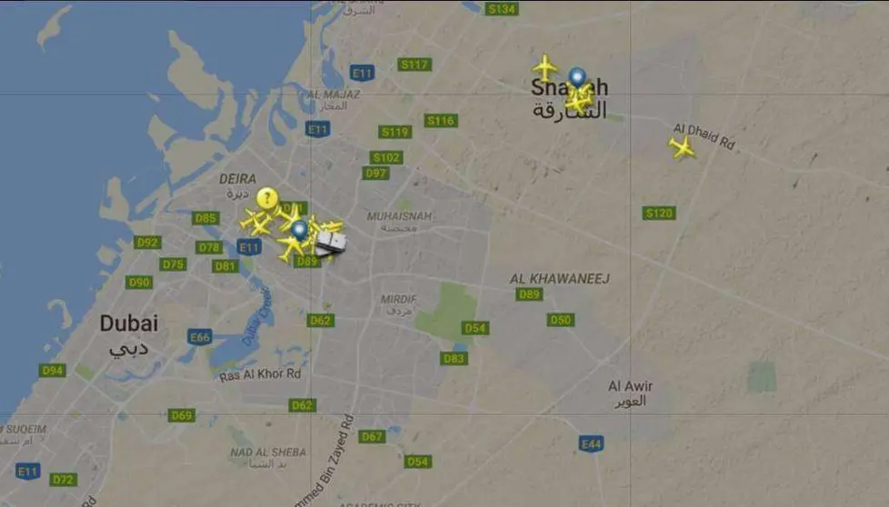 Una captura de Flightradar inaudita del Aeropuerto Internacional de Dubai sin actividad.