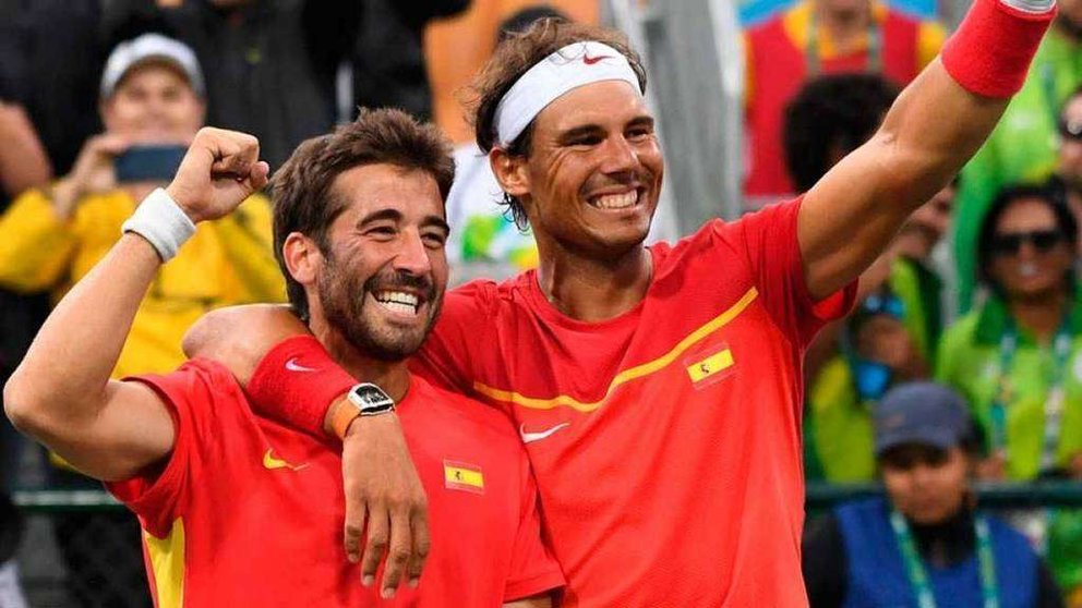 Los tenistas españoles Marc López y Rafael Nadal 