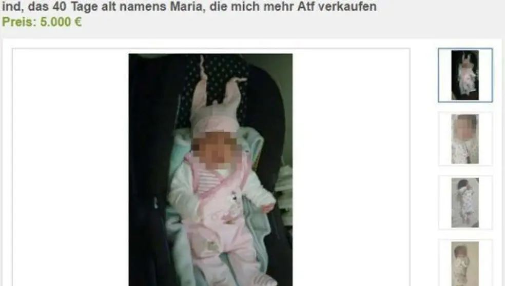 Captura del anuncio de venta de la niña publicado en eBay.