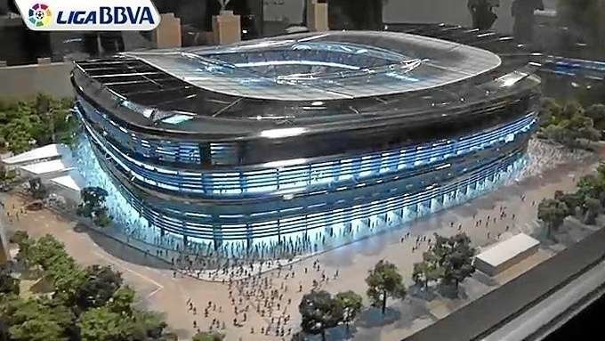 Una maqueta de la remodelación del estadio de fútbol Santiago Bernabéu.