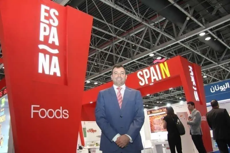 Erik Rovina, ante el pabellón principal de España en Gulfood 2017. (EL CORREO)