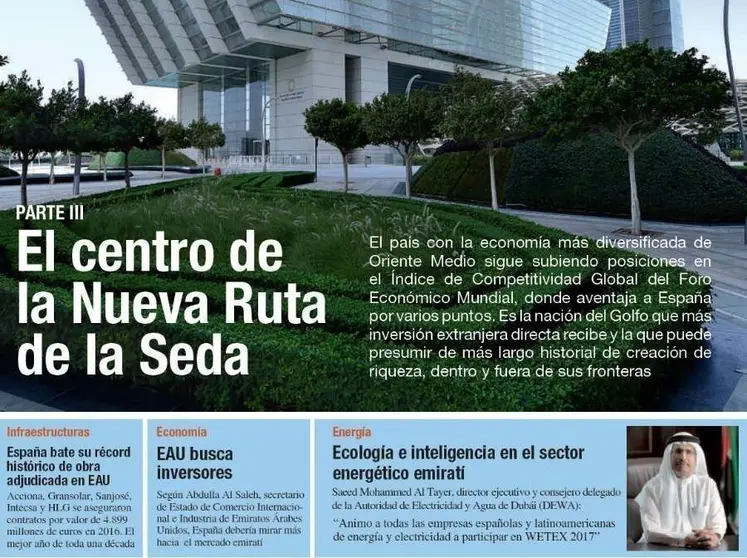 Detalle de la portada de la tercera parte del suplemento especial que MyM Merchan ha publicado sobre Emiratos Árabes en El Economista.