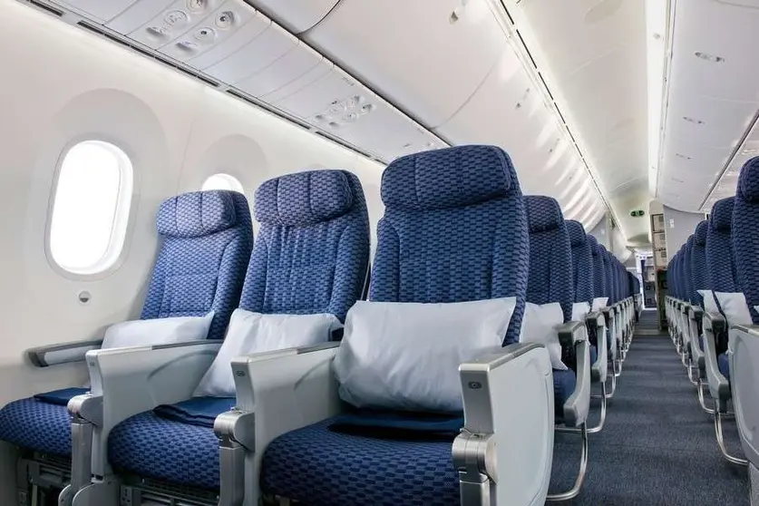 Interior de un Dreamliner 787 de United.