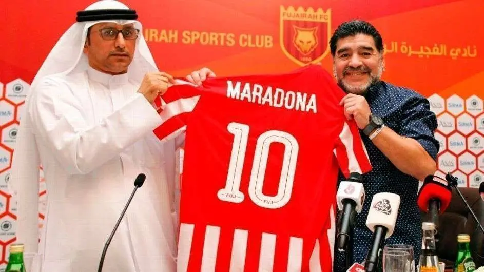 Diego Armando Maradona, durante su presentación como entrenador del Fujairah FC.