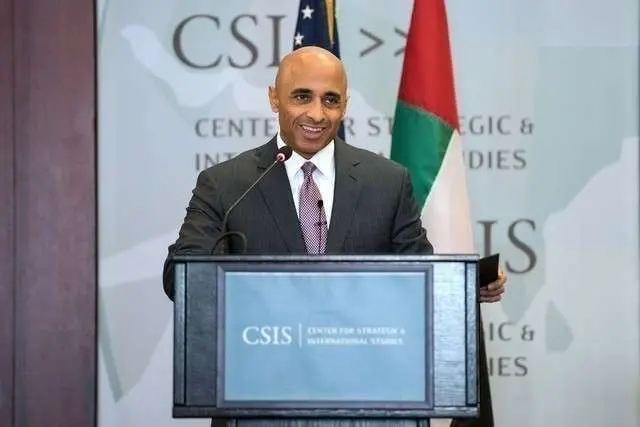 El embajador de Emiratos en EEUU, Yousef Al Otaiba, durante su conferencia de prensa de este martes en Whasington. (CSIS)