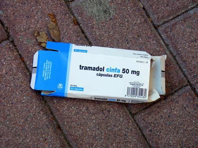 Una imagen de la caja de comprimidos Tramadol comercializada en países de habla hispana.