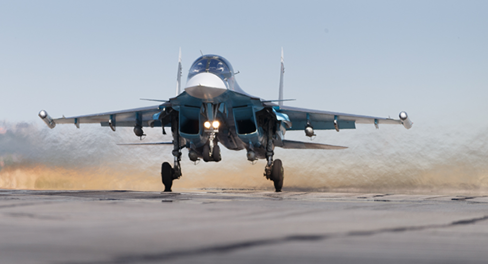 Una imagen del Ministerio de Defensa de Rusia, muestras los aviones del Ejército ruso.
