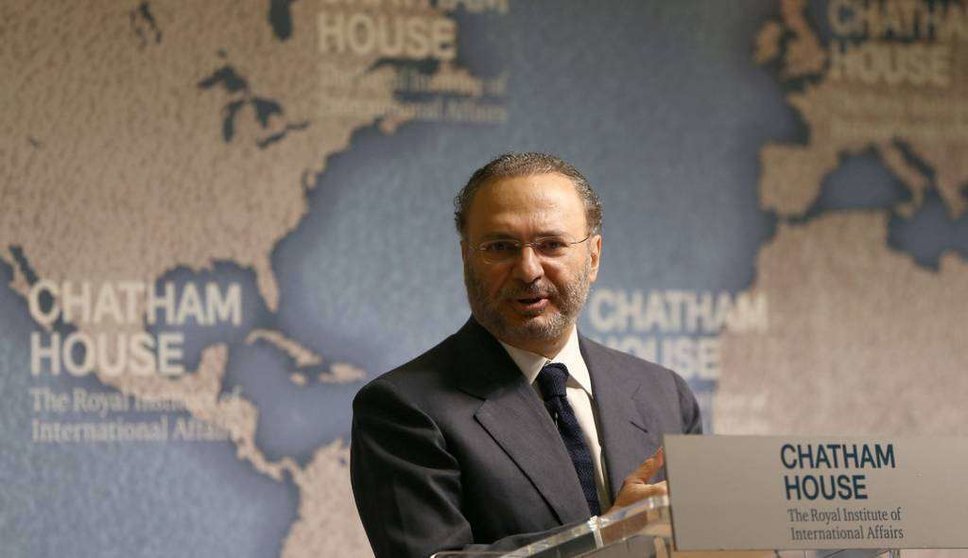 El ministro de Exteriores de EAU, Anwar Gargash durante la conferencia en Londres.