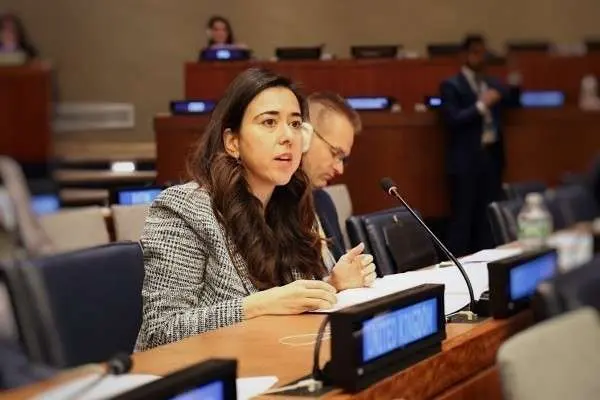 La embajadora emiratí Lana Zaki Nusseibeh, durante su última intervención en la Asamblea de las Naciones Unidas.