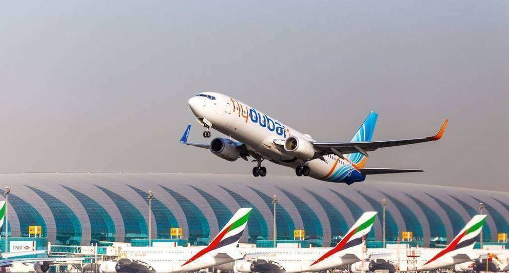 Aerolíneas de Dubai en el Aeropuerto Internacional de la ciudad.