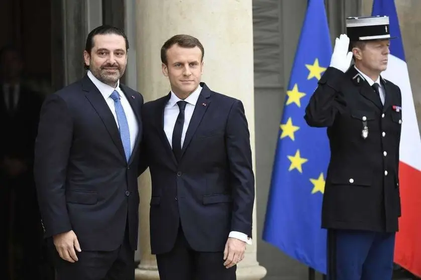 En la imagen AFP, el presidente francés y el primer ministro del Líbano.