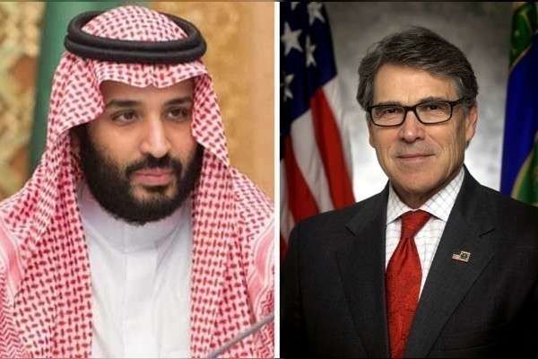 Mohammed bin Salman bin Abdulaziz, príncipe heredero de Arabia, y el secretario de Energía de Estados Unidos, Rick Perry.
