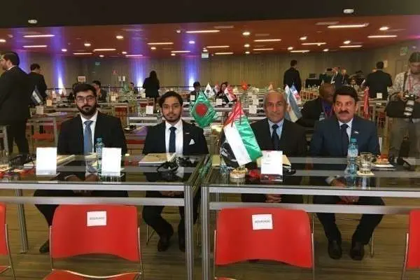 La delegación emiratí en el acto de conmemoración de los 40 años de la Declaración de Lima de la INTOSAI. (WAM)