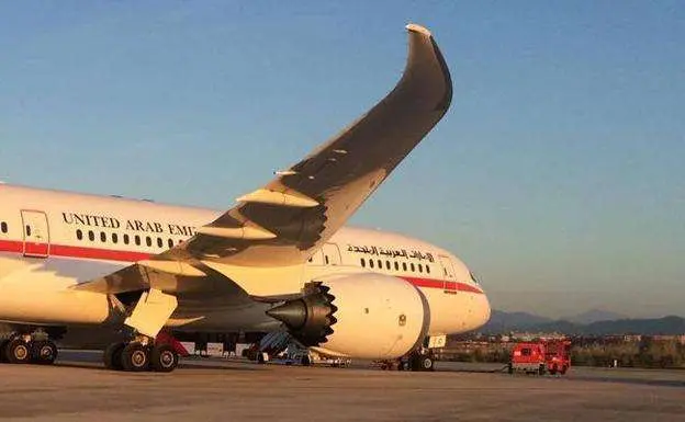 El Boeing de Emiratos Árabes en el aeropuerto de Bilbao. (EL CORREO)