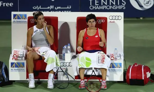 Una imagen de Muguruza y Suárez en el Torneo de Dubai de 2015.