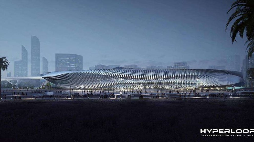 Una maqueta de la estación del Hyperloop en Abu Dhabi.