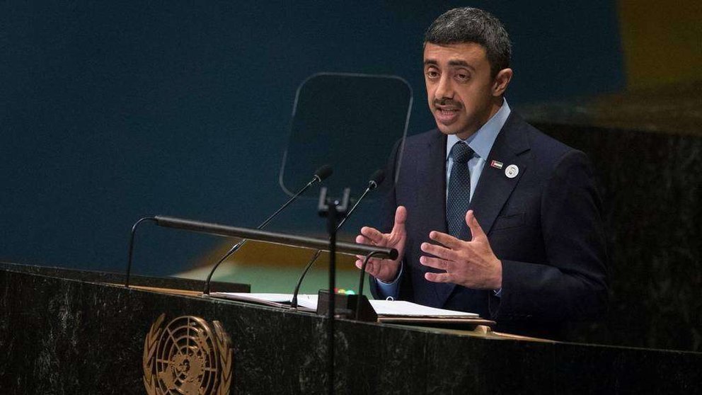 El ministro de Exteriores de EAU durante su intervención en la Asamblea General de la ONU.