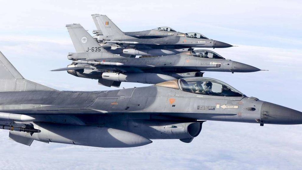 Aviones F-16 de la Unión Europea. (AFP)