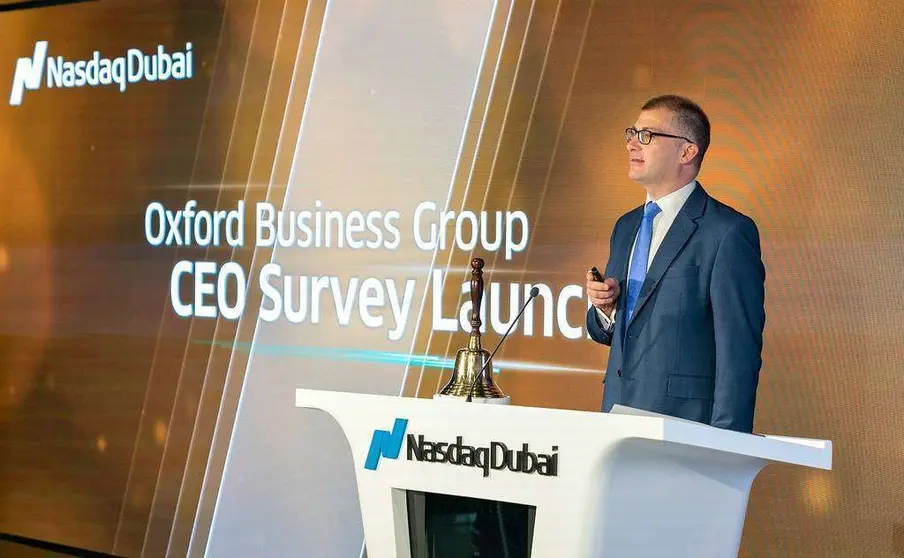 Oliver Cornock, editor gerente de OBG para Oriente Medio, durante la presentación del barómetro en Dubai. (Nasdaq Dubai)