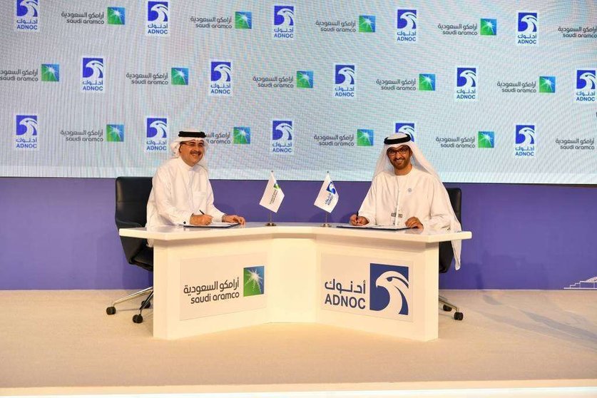 Los representantes de las empresas petroleras de Emiratos y Arabia Saudita en Abu Dhabi.