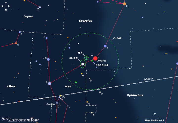 Situación de la estrella Antares en el firmamento. (Internet)