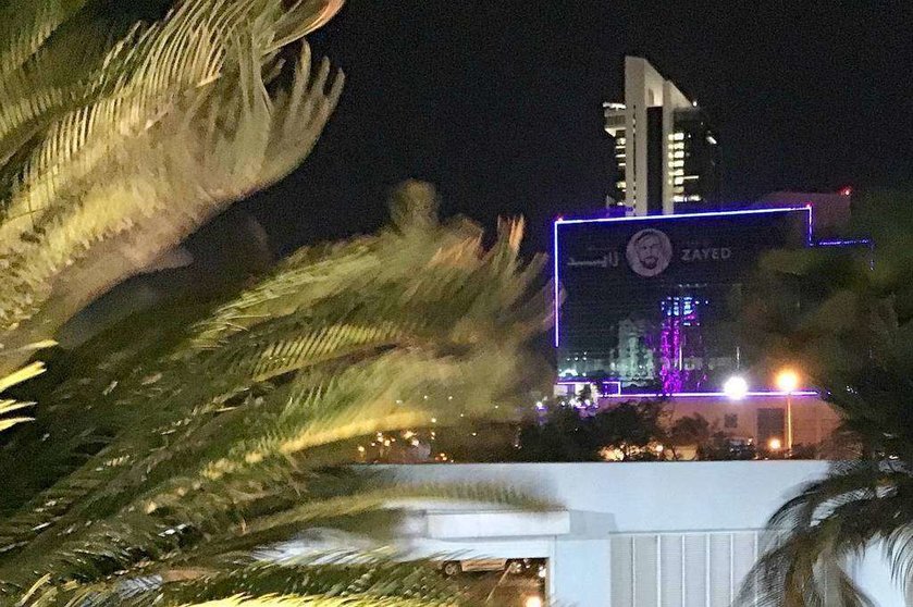 El efecto del viento se dejó notar sobre las palmeras en la tarde del domingo en Abu Dhabi. (EL CORREO)