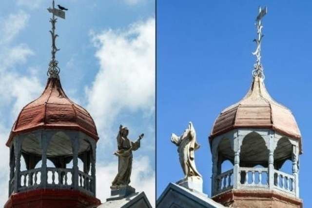 En la imagen de AFP, la catedral San Francisco de Asís en Adén, la fotografía de la izquierda es de marzo de 2015 y en la de la derecha de enero de 2019 San Francisco está decapitado.