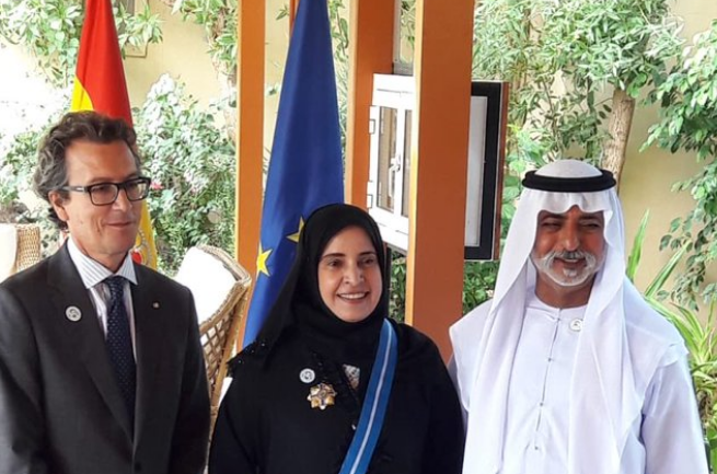 El embajador de España en EAU, la embajadora Al Otaiba y el ministro de Tolerancia de EAU.