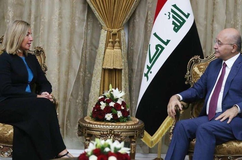 La jefa de la diplomacia europea junto al ministro de Exteriores iraquí.