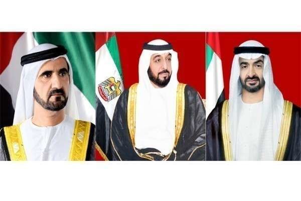 Sheikh Mohammed bin Rashid Al Maktoum, Sheikh Khalifa bin Zayed Al Nhayan y Sheikh Mohamed bin Zayed Al Nahyan. (WAM)