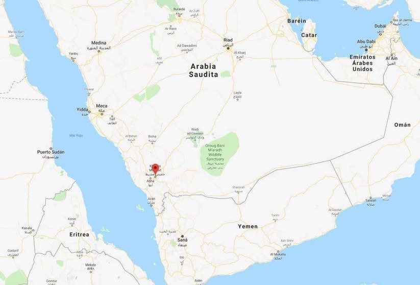 Localización de la ciudad saudita de Khamis Mushayt, próxima a la frontera norte de Yemen. (Google Maps)