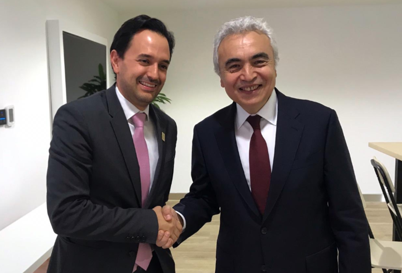 A la izquierda de la imagen del viceministro de Energía de Colombia, Diego Mesa, en Abu Dhabi.