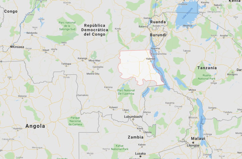 Silueteada en blanco, la provincia suroriental de Tanganyika, zona donde se ha producido el accidente. (Google Maps)