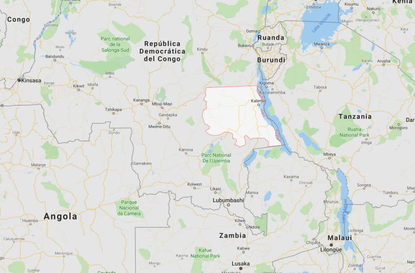 Silueteada en blanco, la provincia suroriental de Tanganyika, zona donde se ha producido el accidente. (Google Maps)