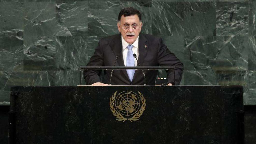 En la imagen de AFP, Fayez al-Sarraj en la tribuna de la ONU el 20 de septiembre de 2017
